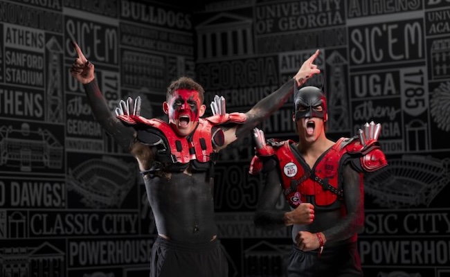 (L-R) Spike Squad Co-Presidents Adam Buckler and Hayden Couturier pose for photos in the studio at the Georgia Center.