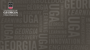 gray Zoom background with UGA-related words and UGA Engineering logo