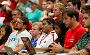 Students listening in a lecture hall