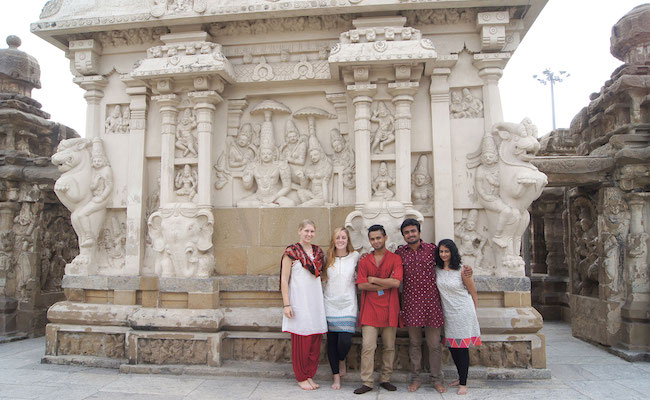 Group of five students in India