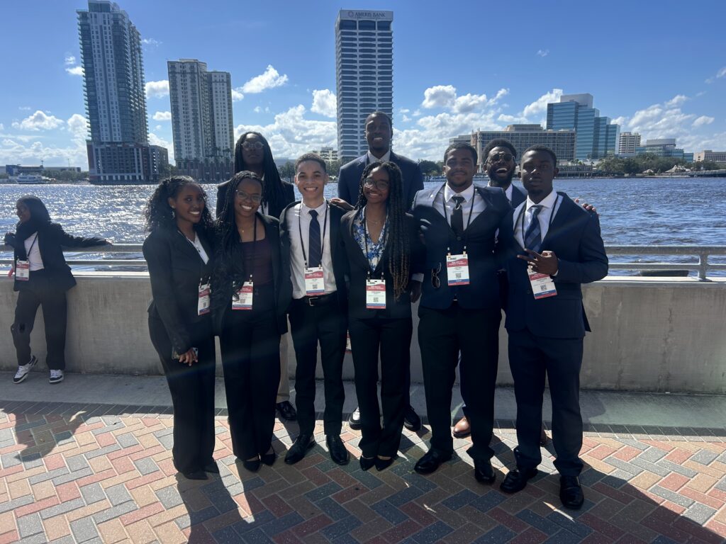 group of students in business dress
