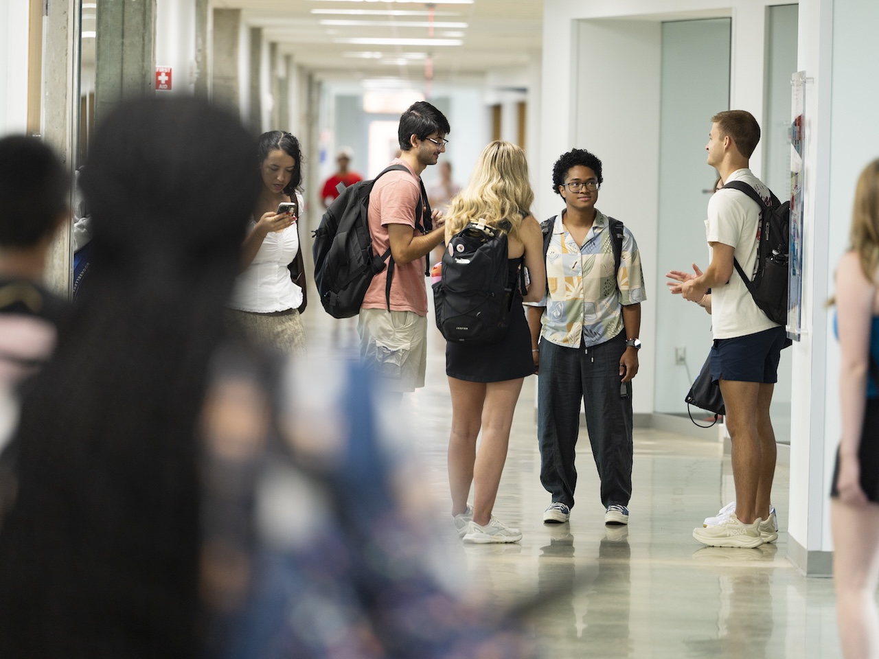 driftmier-hallway Students talking in hallway of engineering building