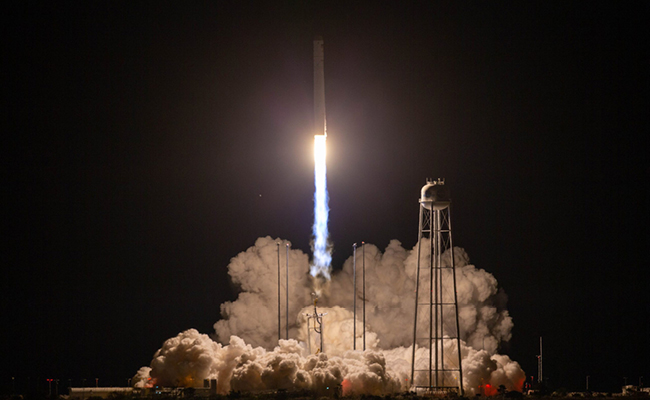 The Antares rocket, which is carrying UGA’s first research satellite, launched at the Wallops Facility in Virginia. (Courtesy of NASA)