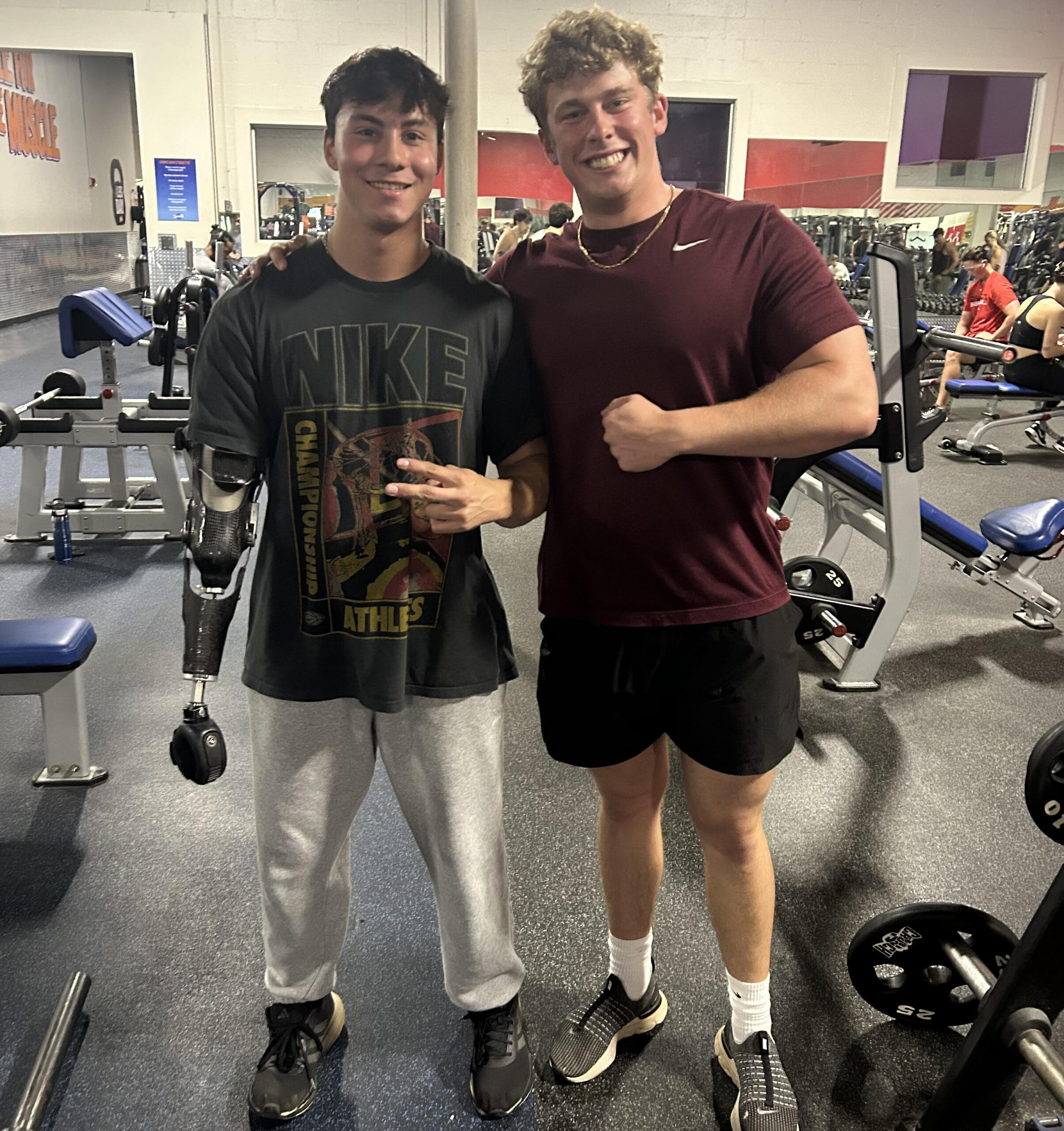 Gabriel and a friend at the gym