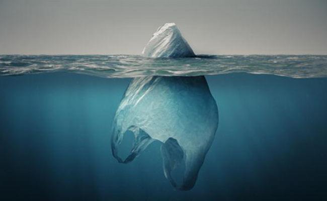 A plastic bag in open water