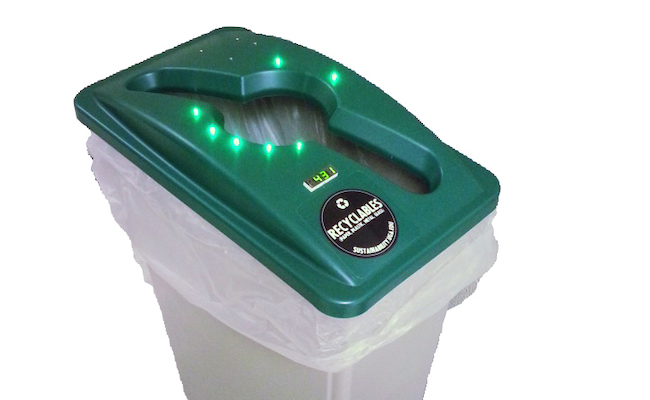 Recycling bin prototype with green LED lights